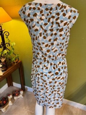 Diane Von Furstenberg Light Blue and Brown Abstract Silk Dress 100% SILK